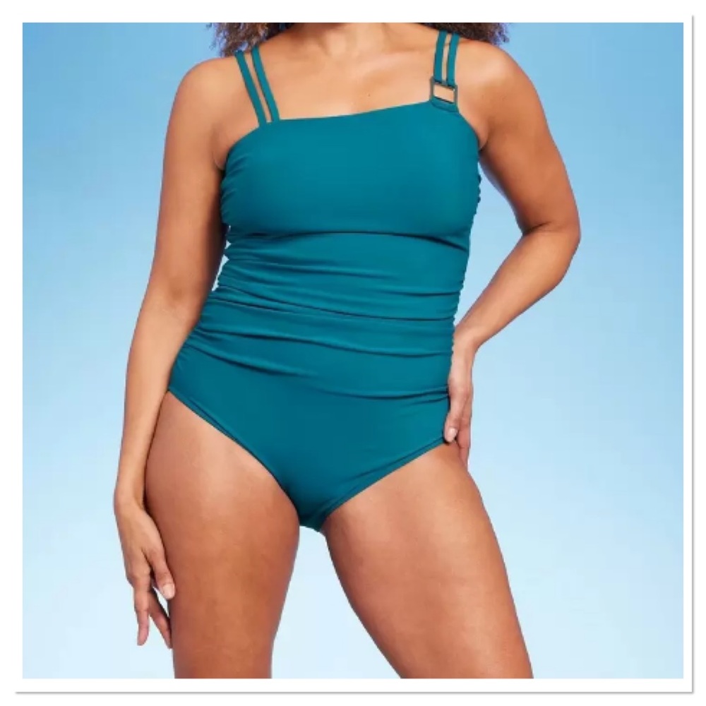 Women’s Double Strap Asymmetrical One Piece Swimsuitl Aqua Green